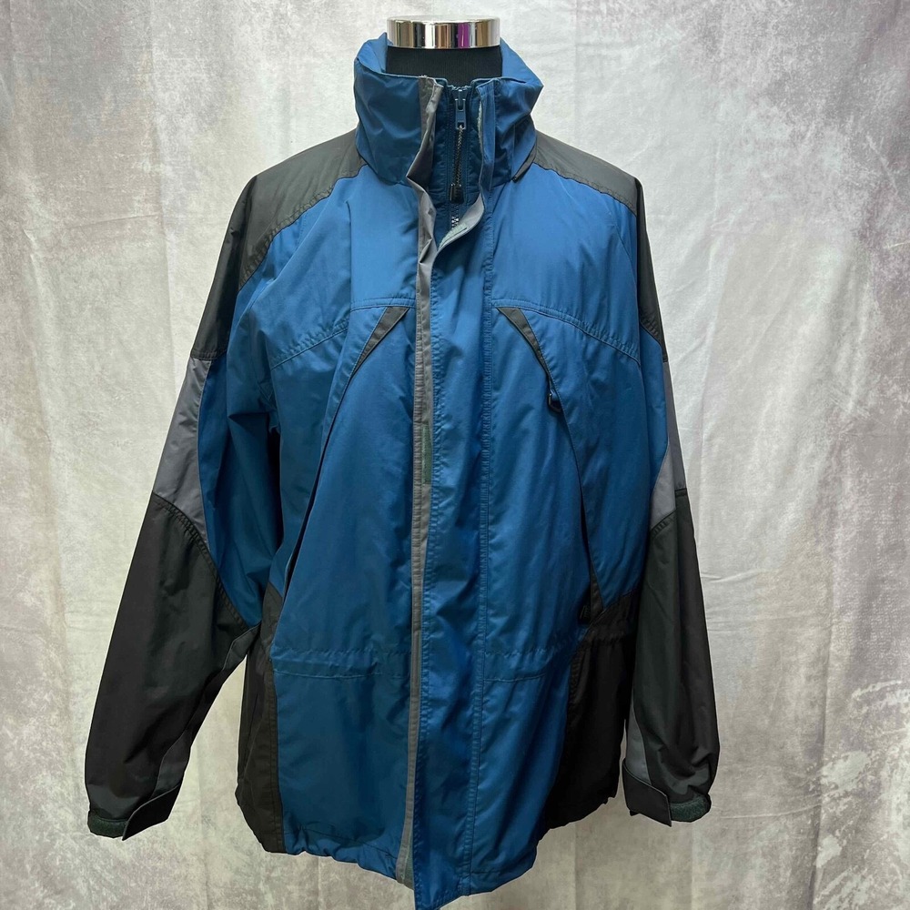 LL Bean Mens L Outer Shell Jacket Nylon Blue Hiking Ski Hooded